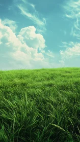 Wind-shaped grassy field under stratocumulus cloud formations