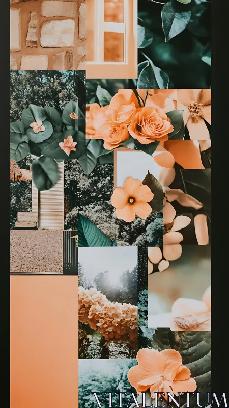 Botanical Reverie in Terracotta and Teal Collage