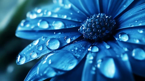 Blue Daisy Petals With Water Droplet Macro Photography.