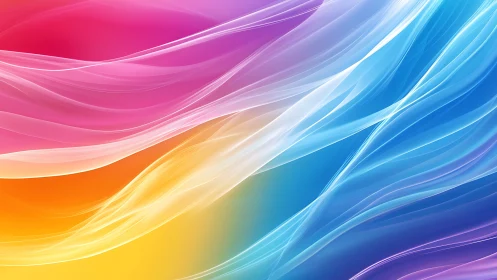 Silken rainbow currents drift across a luminous digital sky.