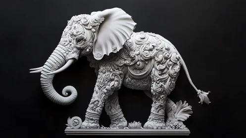 Baroque filigree elephant sculpture with ornate surface modeling.