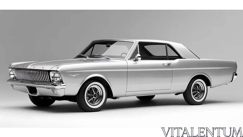 Silver classic two-door coupe stands isolated on gray background
