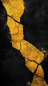 Golden fractured path glows brightly against deep black stone