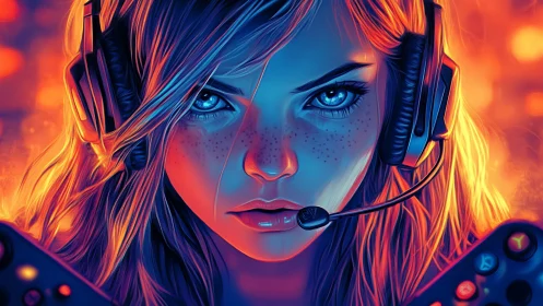 Intense gamer portrait uses neon rim lighting and dual color grading