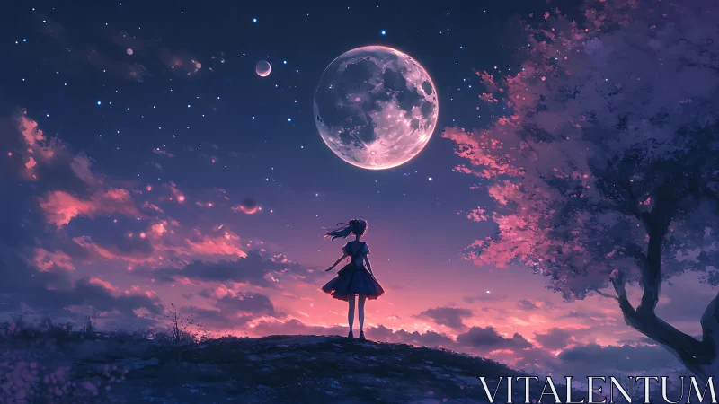 Moonlit dreamer balances dusk clouds and drifting stars