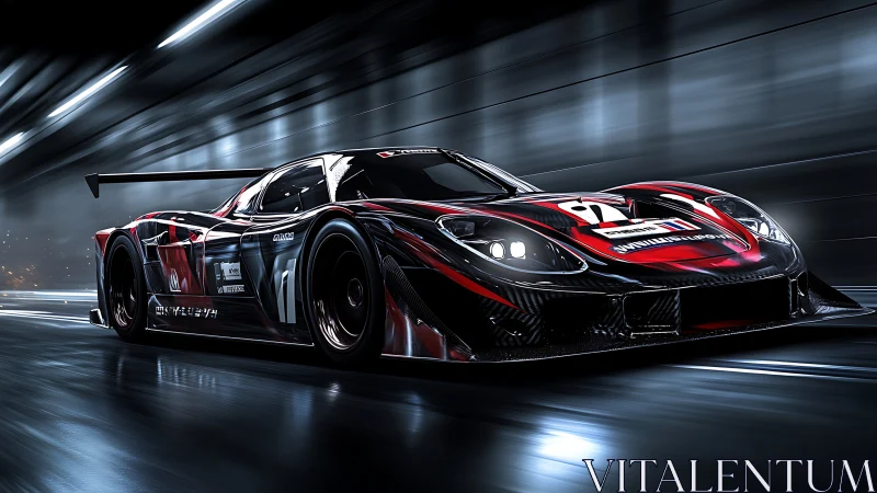 Sleek red race car surges through a glowing tunnel of speed