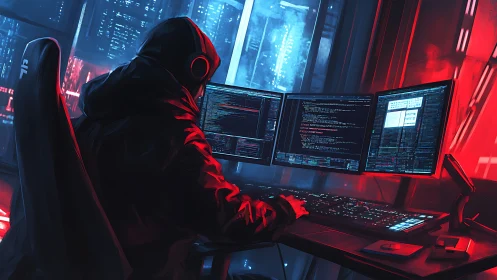 Neon code ranger orchestrates midnight scripts in stereo glow