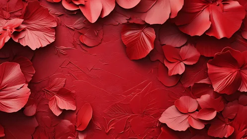 Crimson Petals Dance Across Textured Canvas of Deepest Red
