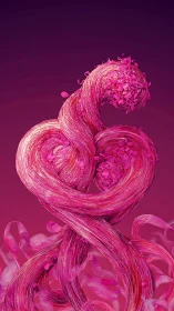 Twisting magenta fibers curl upward into a pulsing heart