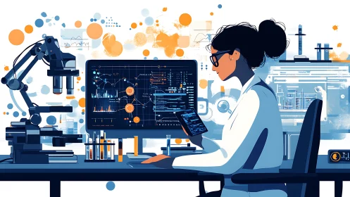 Data-driven lab scientist monitors analytics dashboards and code