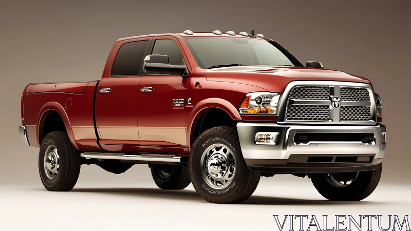Red heavy-duty pickup truck with chrome grille profile
