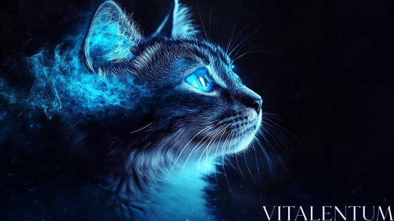 Stunning Neon Cat Gazes with Glowing Cyan Magic