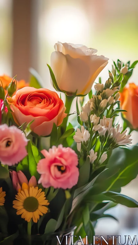 Radiant Floral Arrangement: Backlit Roses and Gerberas in Soft Focus