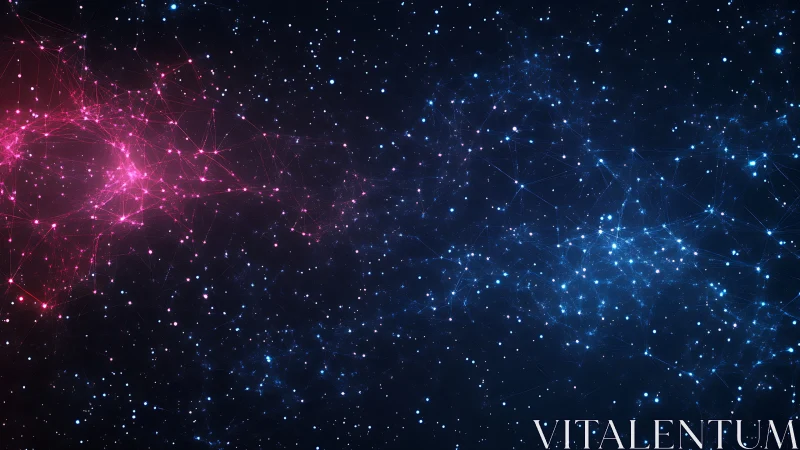 Neural starfield network glows in pink and blue void.
