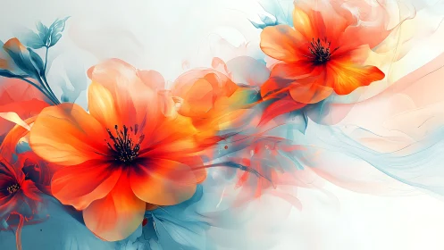 Vibrant Red Flowers Blend Into Flowing Waves of Light