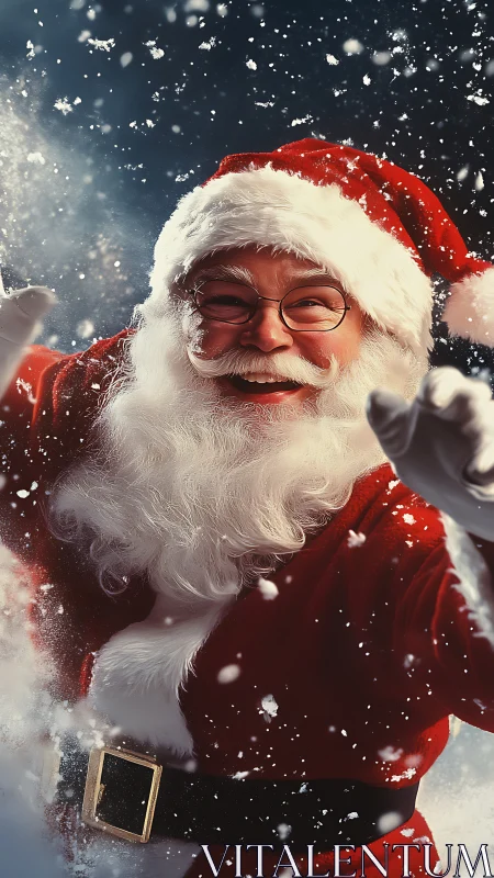 Snow-dancing Santa whirls joy through a sparkling blizzard