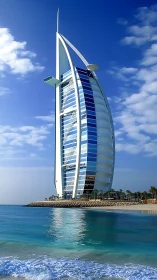 Sail-shaped high-rise stands on man-made coastal platform