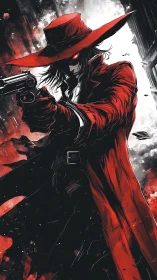 Scarlet gunslinger cuts through shadowed streets with fire