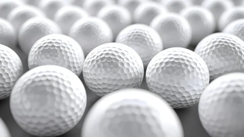 Dimpled golf ball galaxy in crisp white repetition focus.