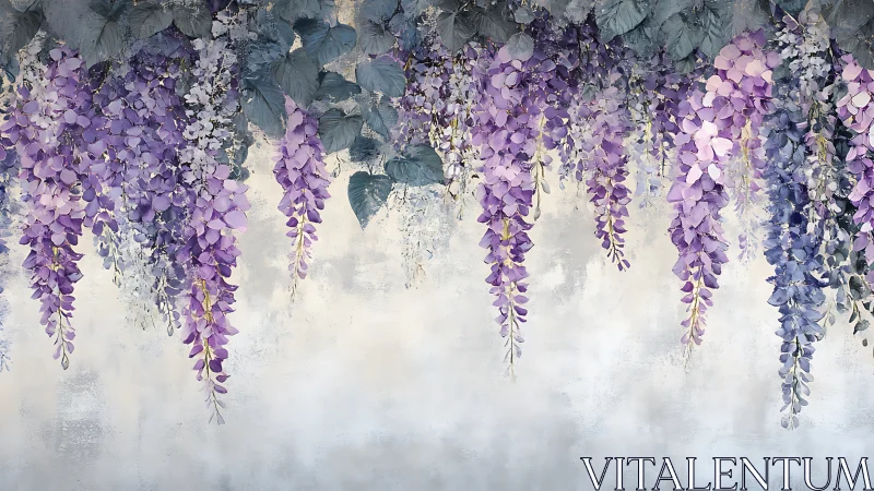 Purple Wisteria Cascades Against Textured Neutral Background
