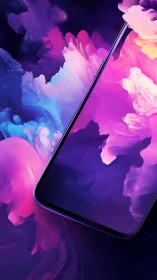 Brilliant smartphone glows amid swirling neon color clouds