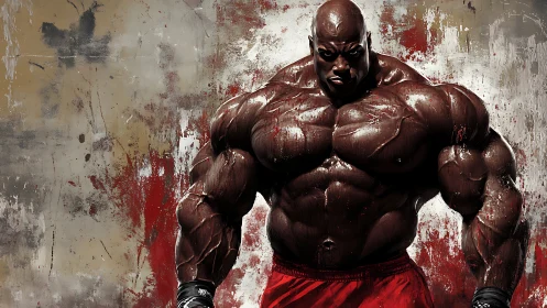 Massive bodybuilder dominates gritty abstract backdrop.