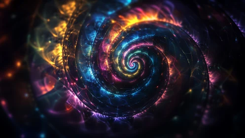 Starlit cosmic spiral swirling with glowing rainbow energy.