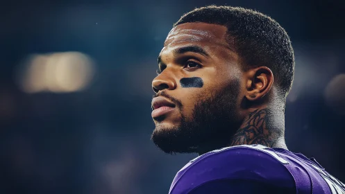 Stadium lights chase a focused football player’s quiet fire