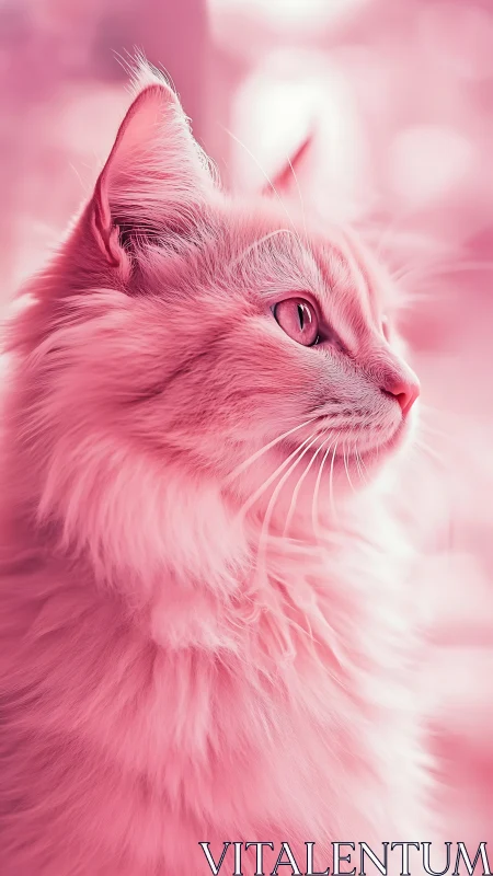 Pink Dreams: A Fluffy Cat's Serene Portrait.