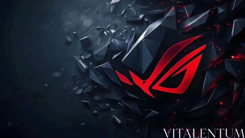 Futuristic Red and Black Gaming Logo in Shattered Polygonal Style.