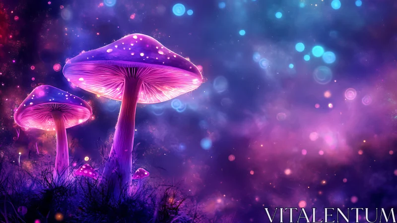 Glow of Midnight Mushrooms in a Dreamy Cosmic Forest.