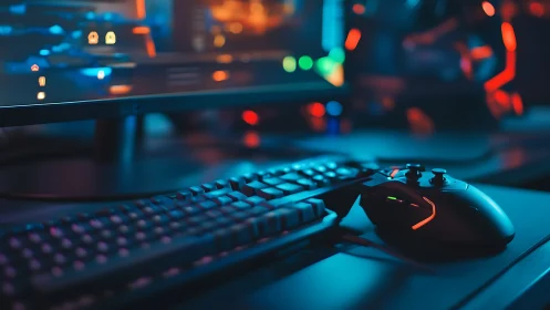 RGB-lit gaming workstation captures immersive cybernetic ambience