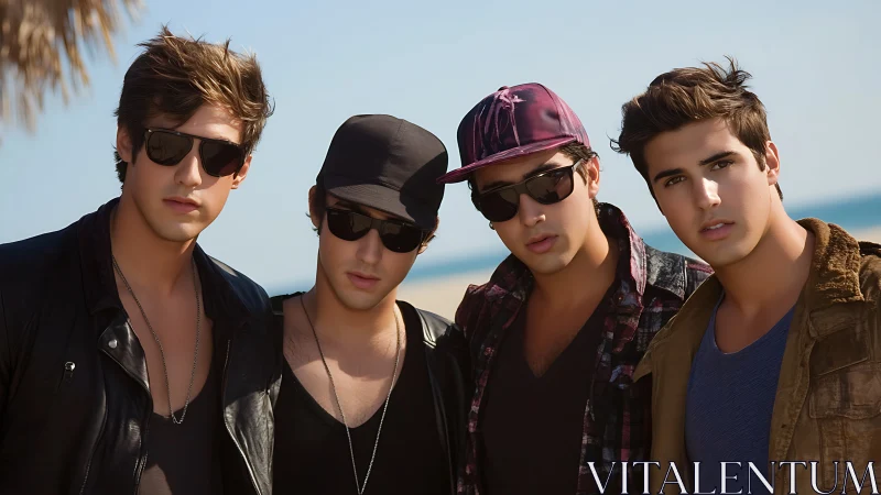 Laid back friends enjoy a sunny beach day in cool style