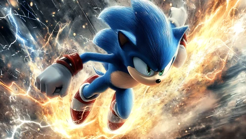 Sonic the Hedgehog charging through explosive lightning field.