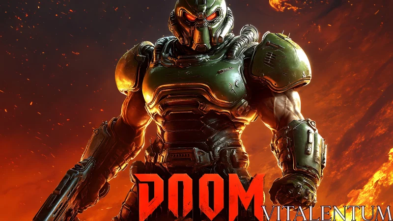 Armored space marine stands against infernal firestorm