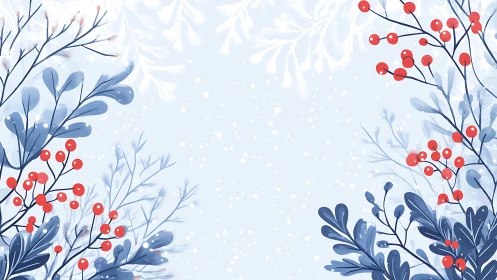 Winter foliage border frames central empty pale blue space