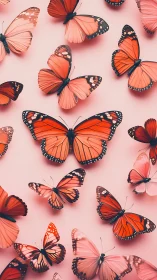 Digital painting of coral butterflies on blush ground.