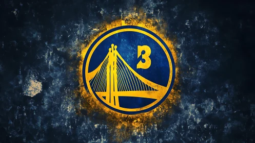 Golden bridge emblem with stylized number 3 on textured field.