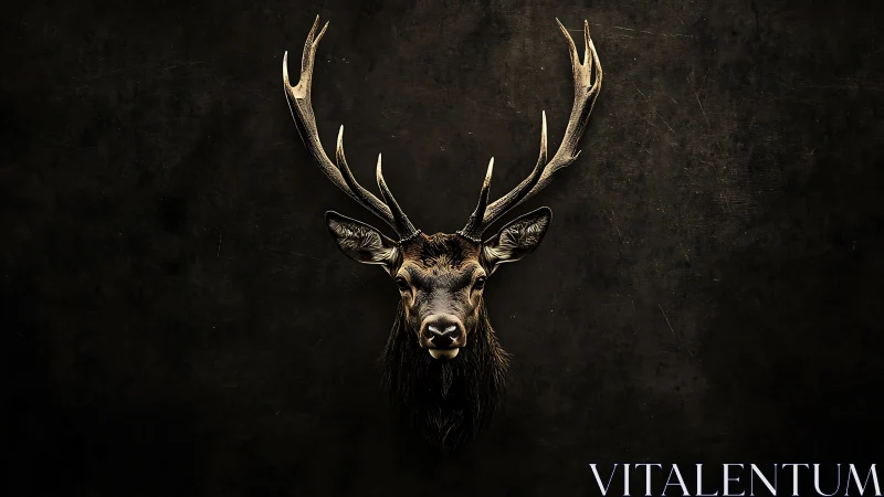 High-contrast stag portrait with directional rim lighting and textured backdrop