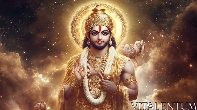 Radiant golden deity portrait rendered in high-detail digital art