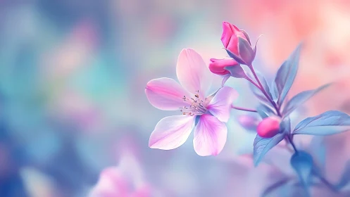 Soft pink blossoms glow gently in dreamy pastel light