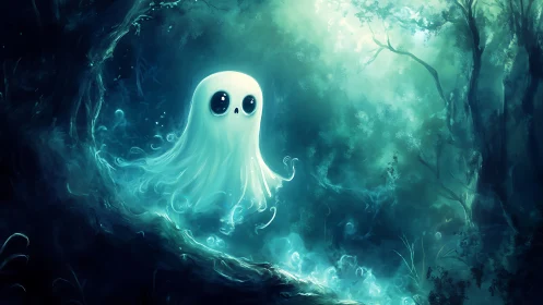 Gentle forest spirit drifting through moonlit mist.