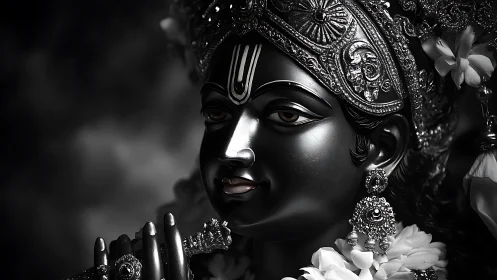 Graceful divine statue gazes softly with intricate adornment