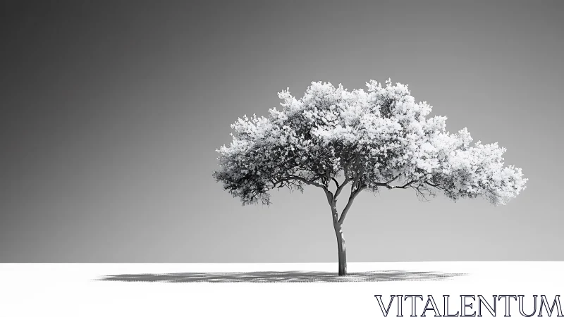 Quiet snowy tree standing alone in soft winter light.