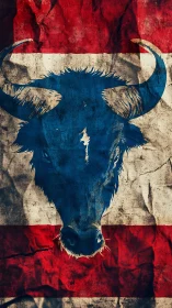 Grunge bull emblem on distressed red white blue banner.