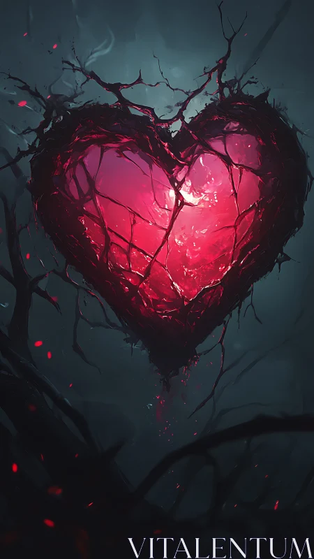 Bioluminescent Heart Form with Branching Vascular Structure.