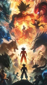 Blazing anime warriors rise against towering elemental beasts