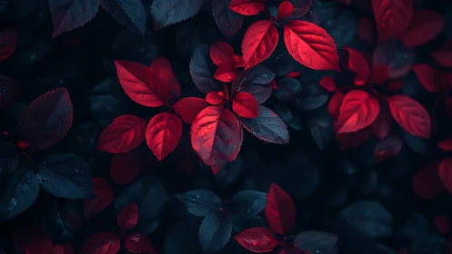 Red foliage cluster against dark leaves background.