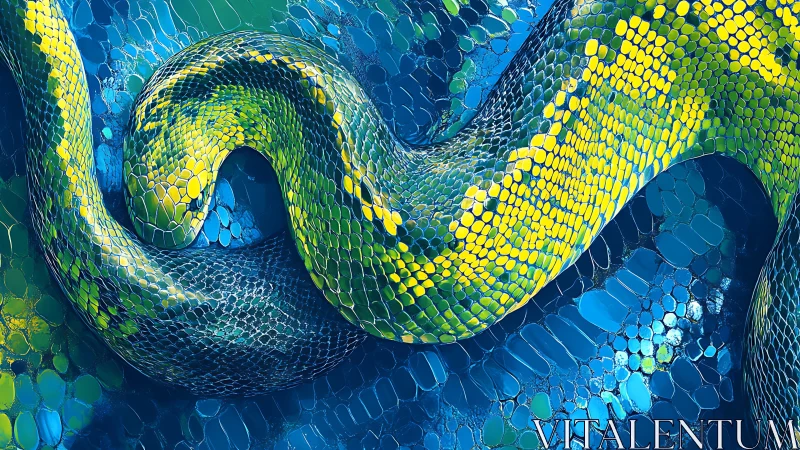 Green and blue snake with detailed overlapping scales.