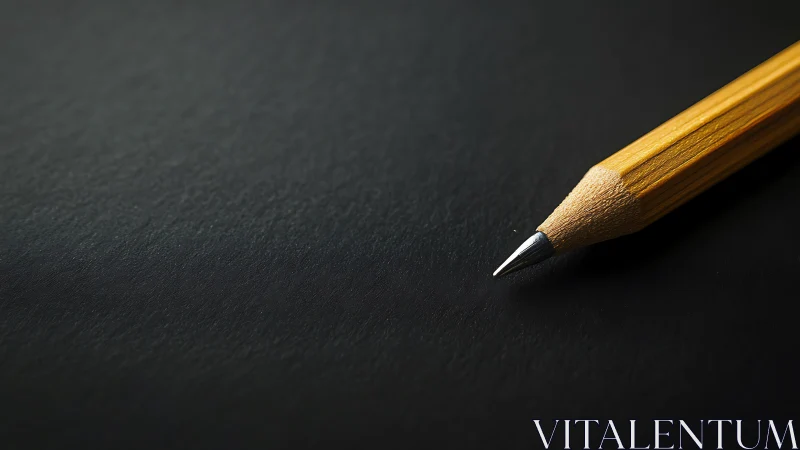 Sharpened wooden pencil rests on matte black surface.
